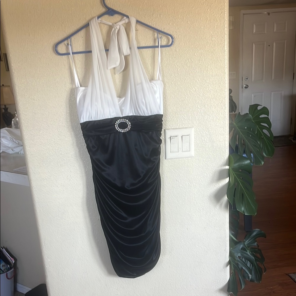 Deb Black and White Ruched Halter Sheath Dress